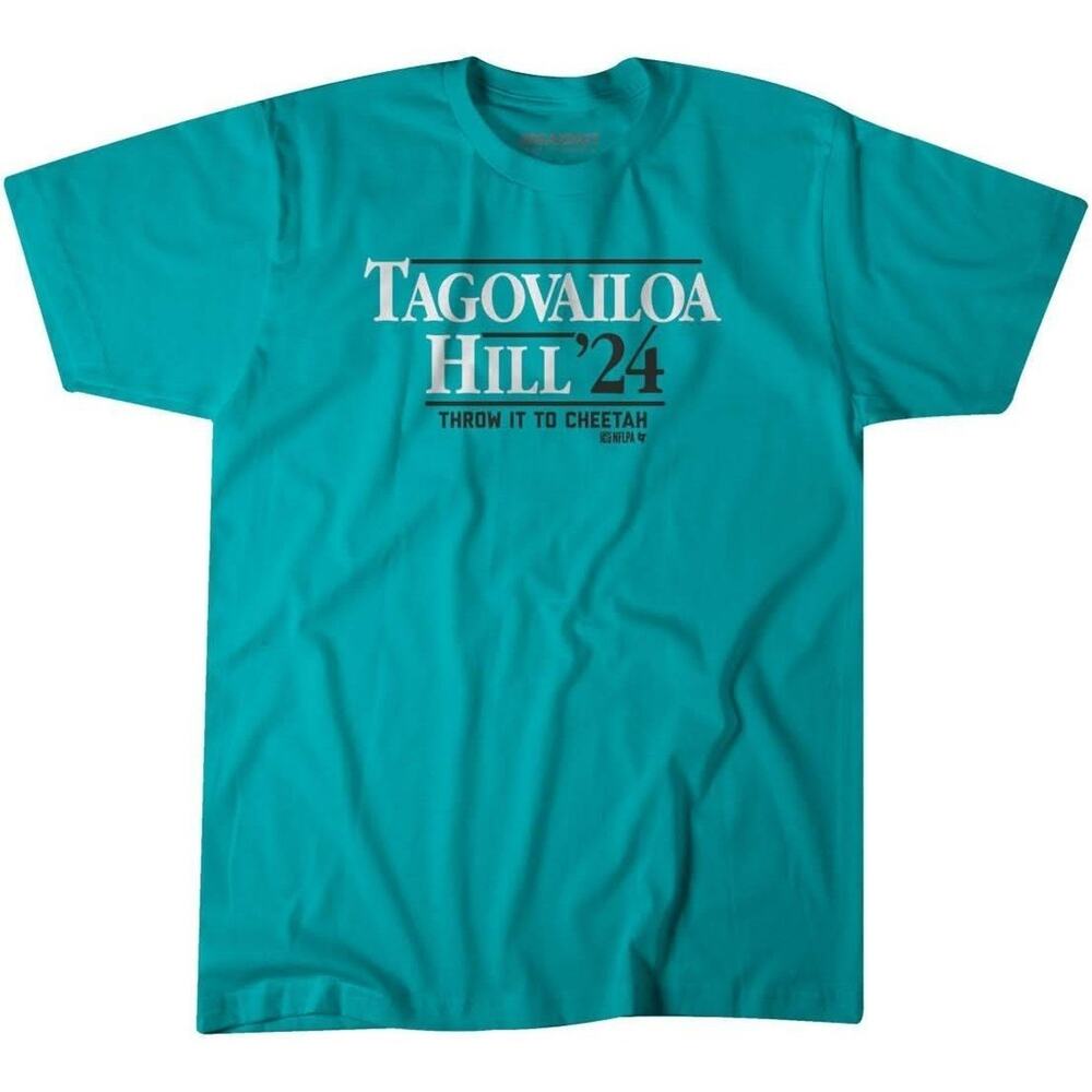 Tua Tagovailoa Hill 24 Throw it to Cheetah Mens T Shirt Aqua NFLPA Size L NWT